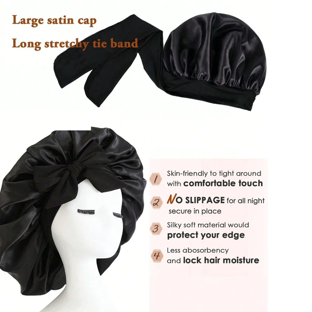 Satin Hair Bonnet With Tie Band Bonnets