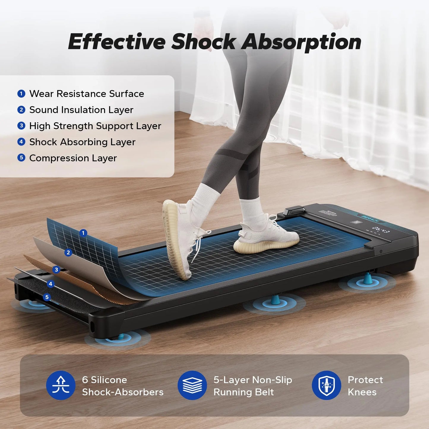 99KG Max Walking Pad Small Treadmill for Home Office Under Desk Treadmill