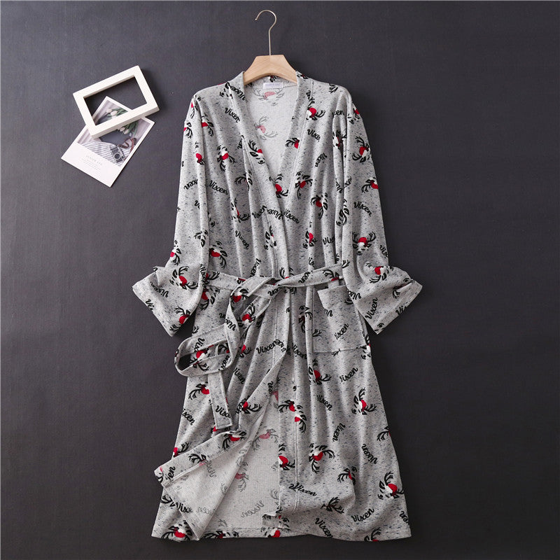 Cotton Waffle Bathrobe Patterned