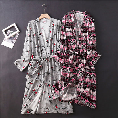 Cotton Waffle Bathrobe Patterned