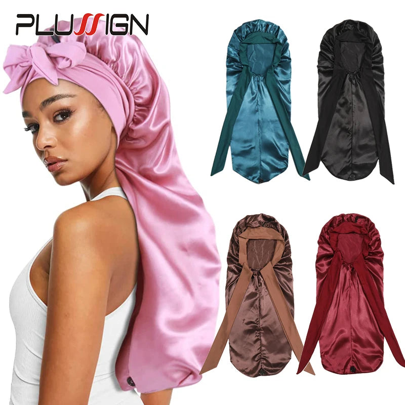 Soft Silky Long Satin Bonnet For Natural Hair And Curly Hair