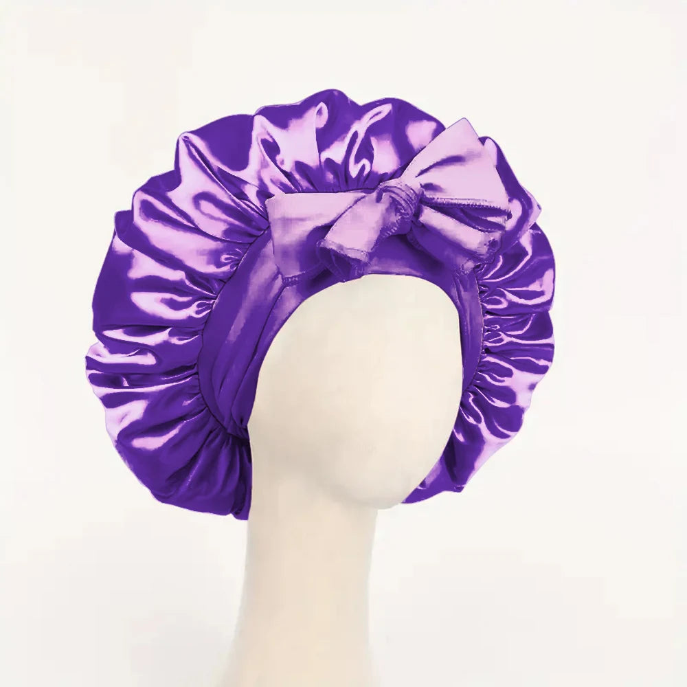 Satin Hair Bonnet With Tie Band Bonnets