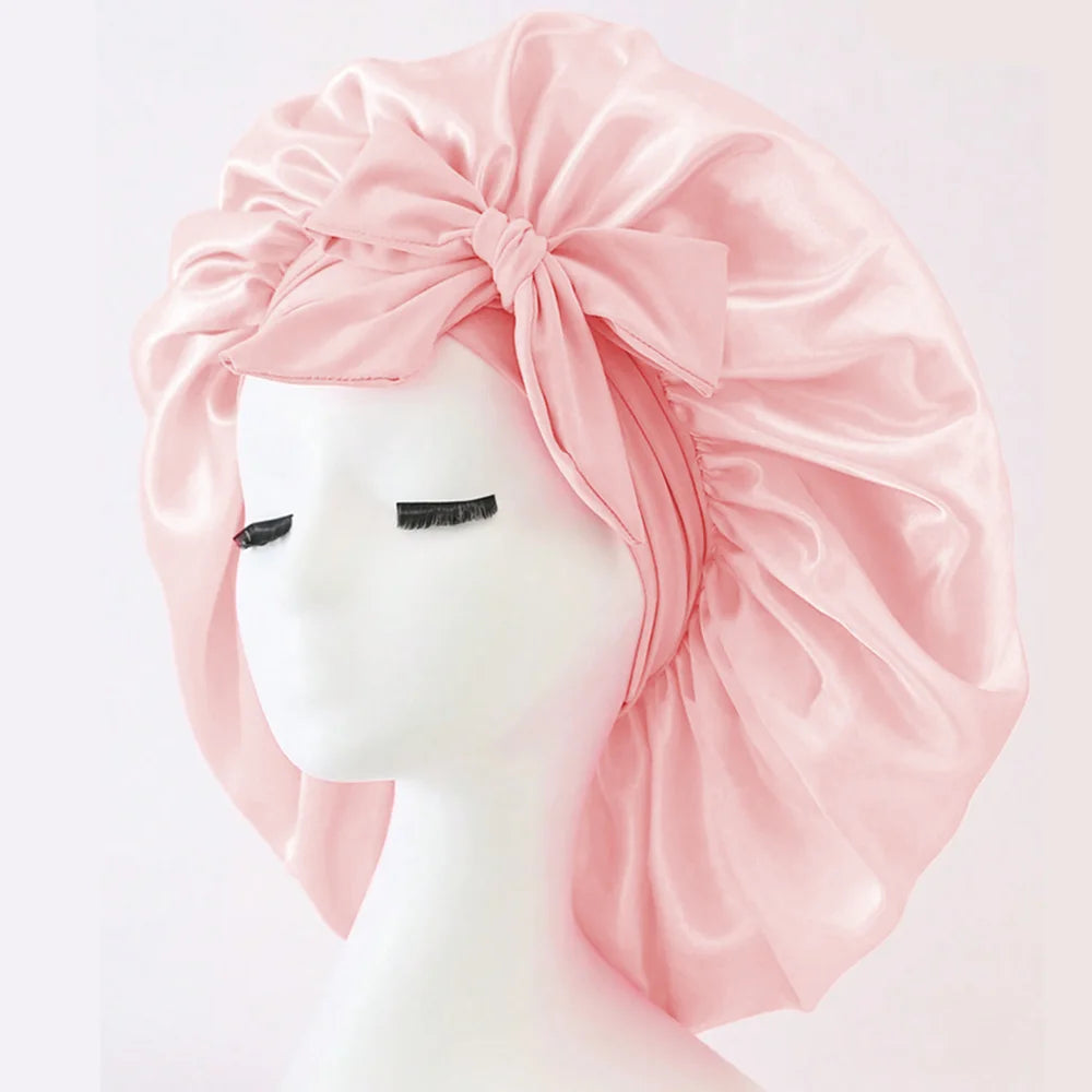 Satin Hair Bonnet With Tie Band Bonnets