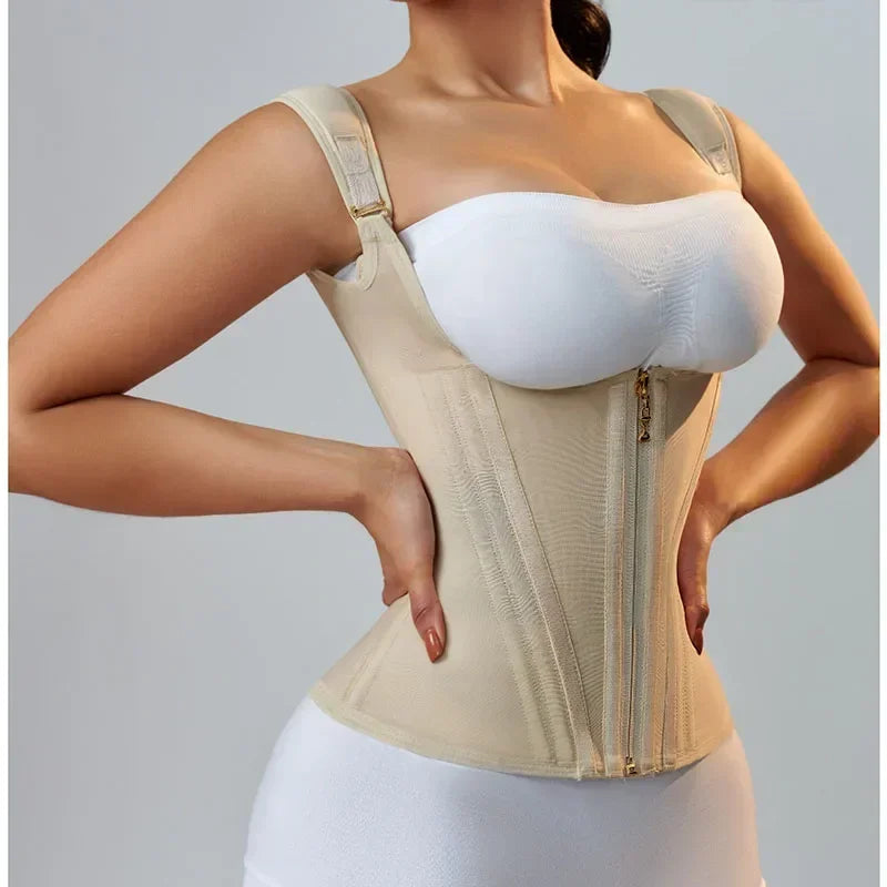 Fajas Colombianas Body Shaper Shapewear Women Vest Tops Double Compression Waist Trainer Corset Adjustable Zipper and Hook-eyes