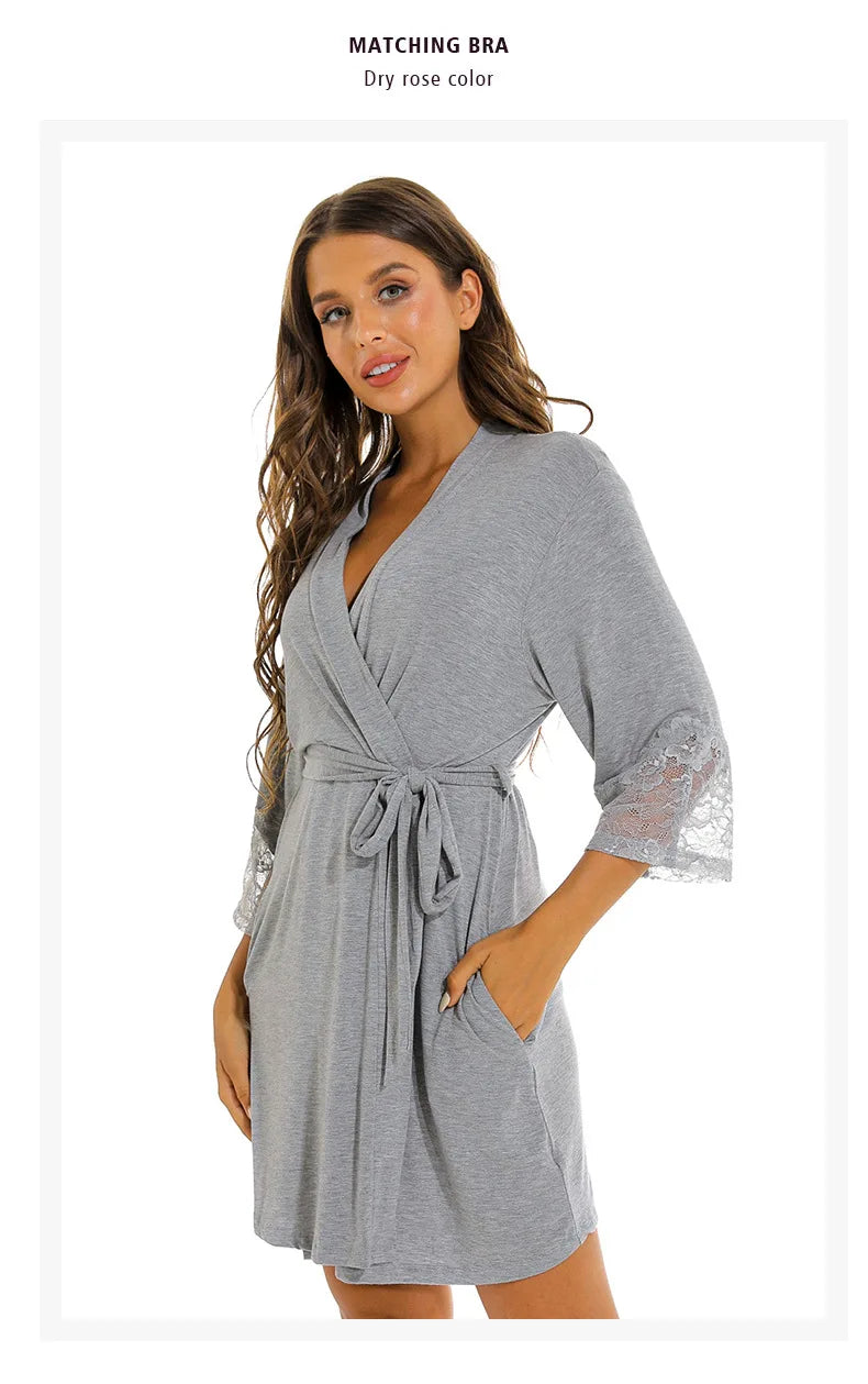 Cotton Robe with Lace sleeve, Women Bathrobe