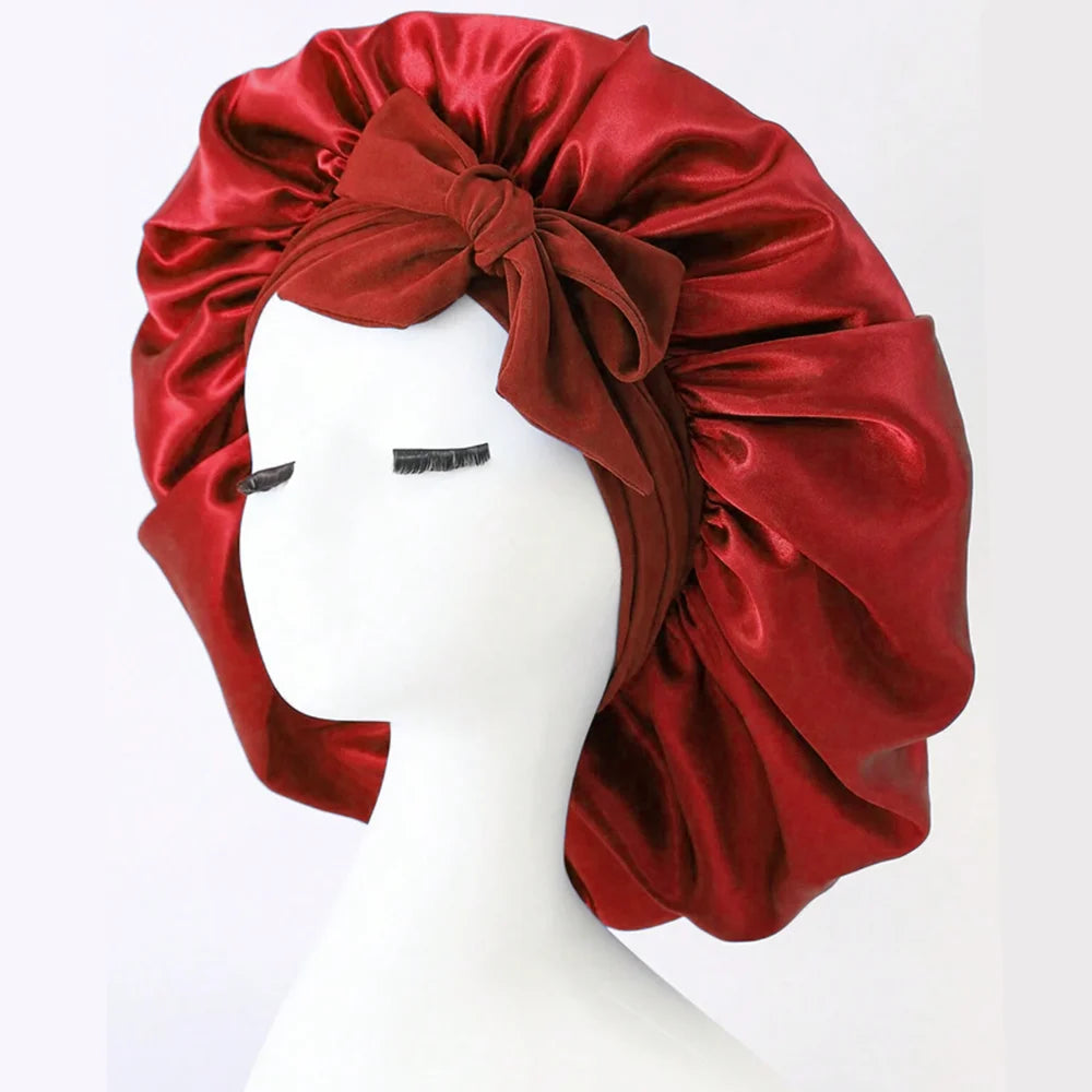 Satin Hair Bonnet With Tie Band Bonnets