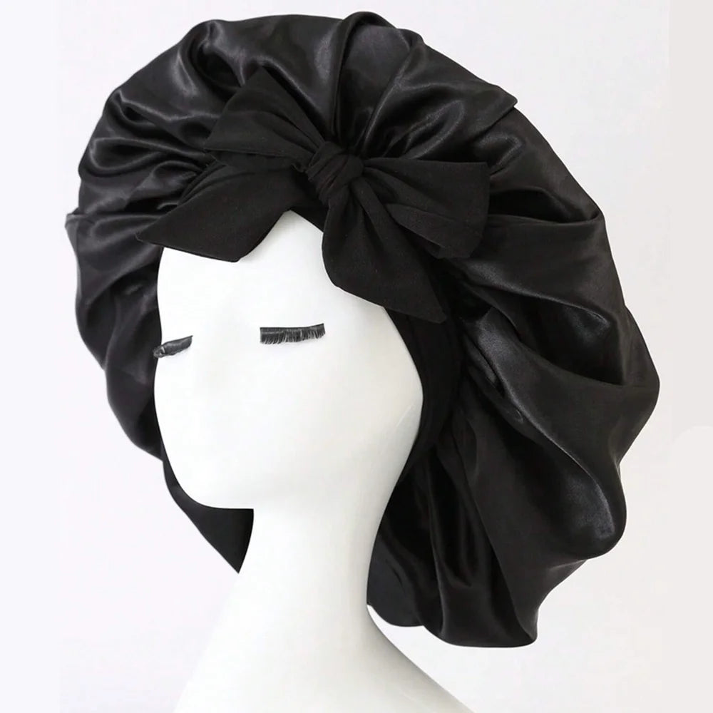 Satin Hair Bonnet With Tie Band Bonnets