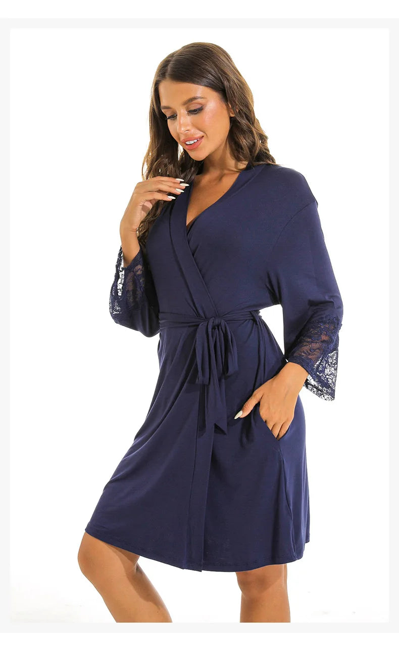 Cotton Robe with Lace sleeve, Women Bathrobe