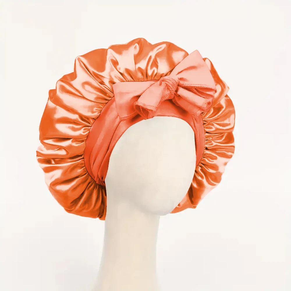 Satin Hair Bonnet With Tie Band Bonnets