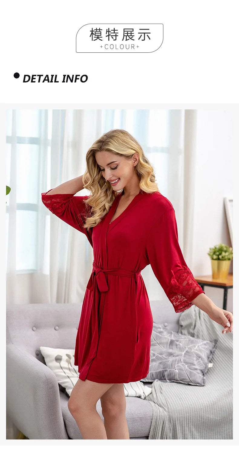 Cotton Robe with Lace sleeve, Women Bathrobe