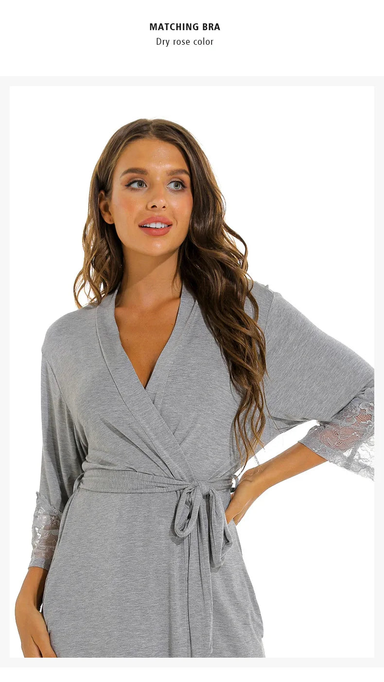 Cotton Robe with Lace sleeve, Women Bathrobe