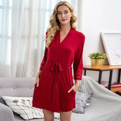 Cotton Robe with Lace sleeve, Women Bathrobe