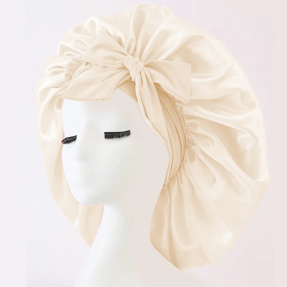 Satin Hair Bonnet With Tie Band Bonnets