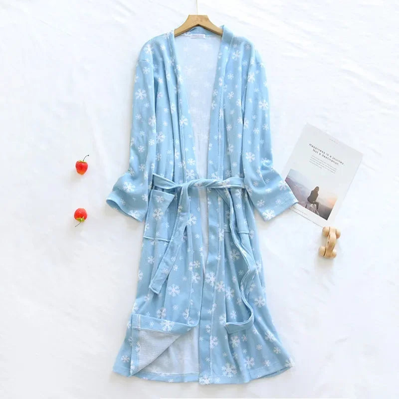 Cotton Waffle Bathrobe Patterned