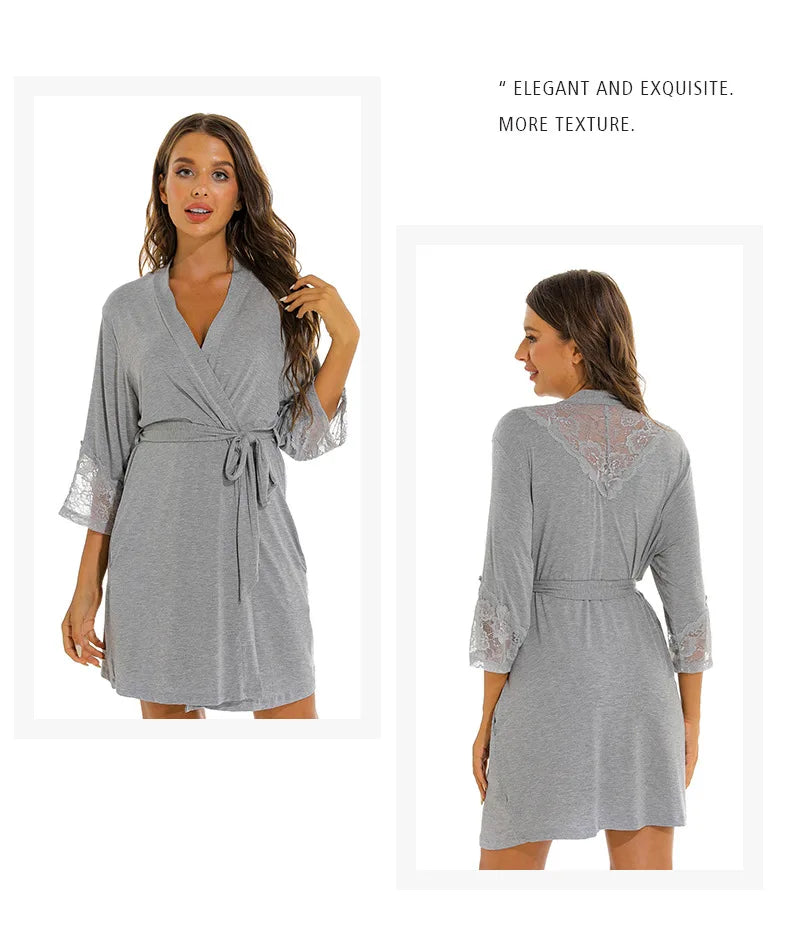 Cotton Robe with Lace sleeve, Women Bathrobe