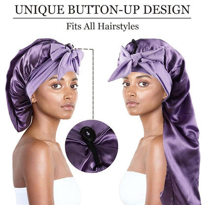 Soft Silky Long Satin Bonnet For Natural Hair And Curly Hair