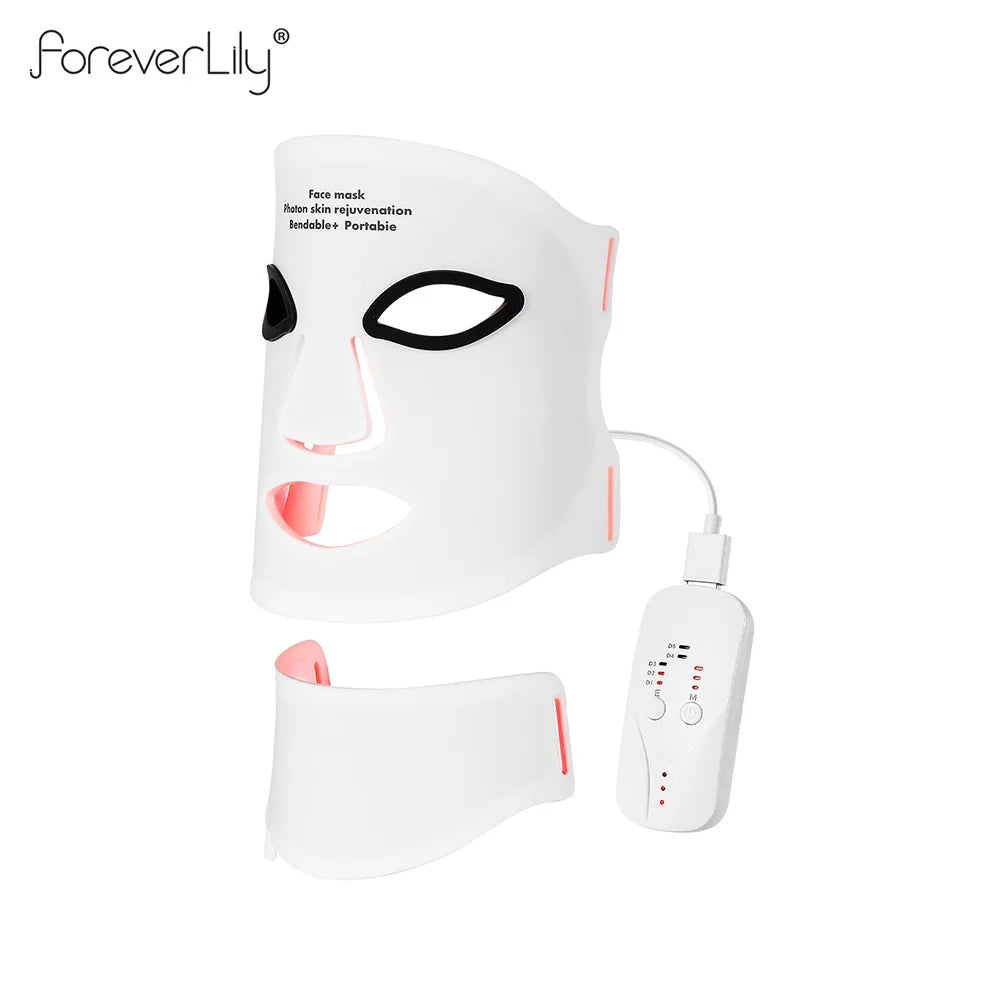 Silicone LED Mask Face With Neck 7 Colors LED Photon Red Light Infrared Therapy Flexible Facial Mask Repair Skin Wireless Use