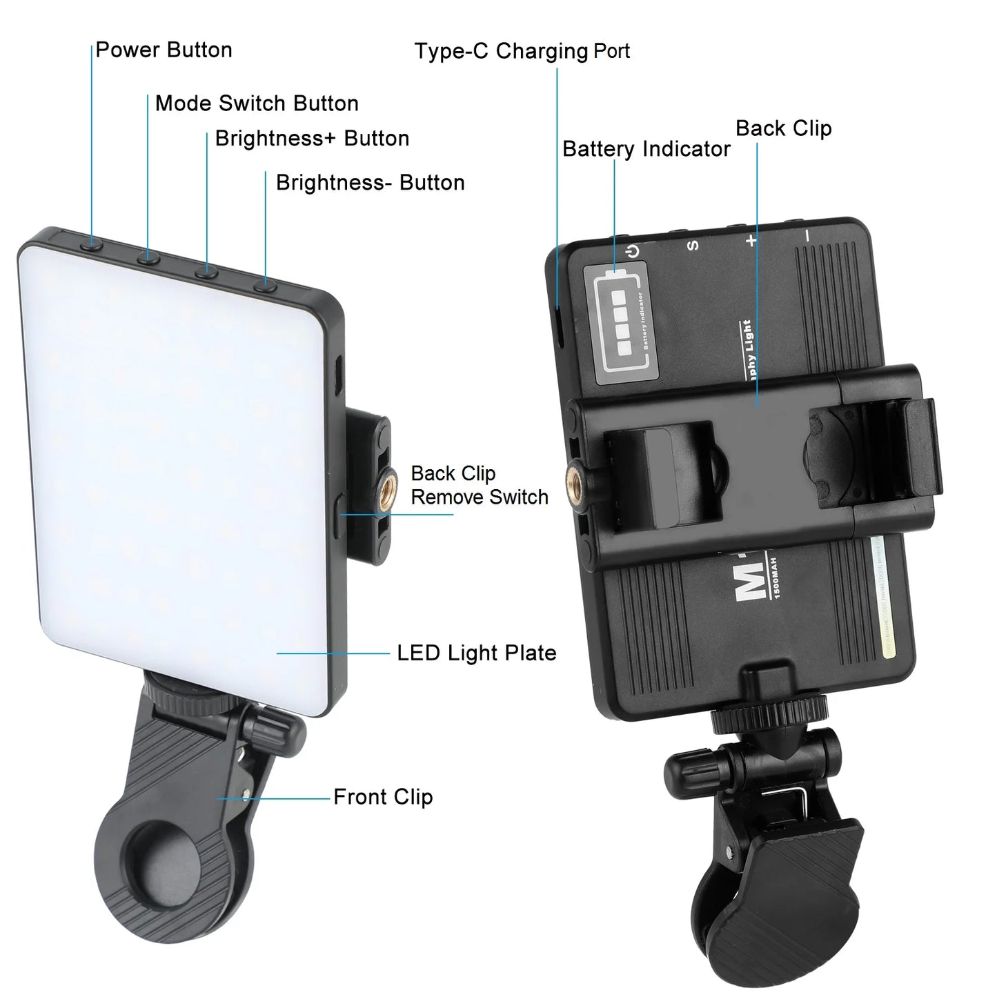 Selfie Light with Front & Back Phone Clip