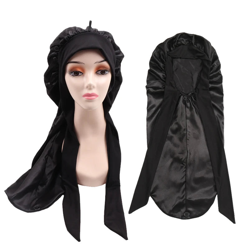 Soft Silky Long Satin Bonnet For Natural Hair And Curly Hair