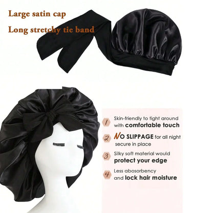 Satin Hair Bonnet With Tie Band Bonnets