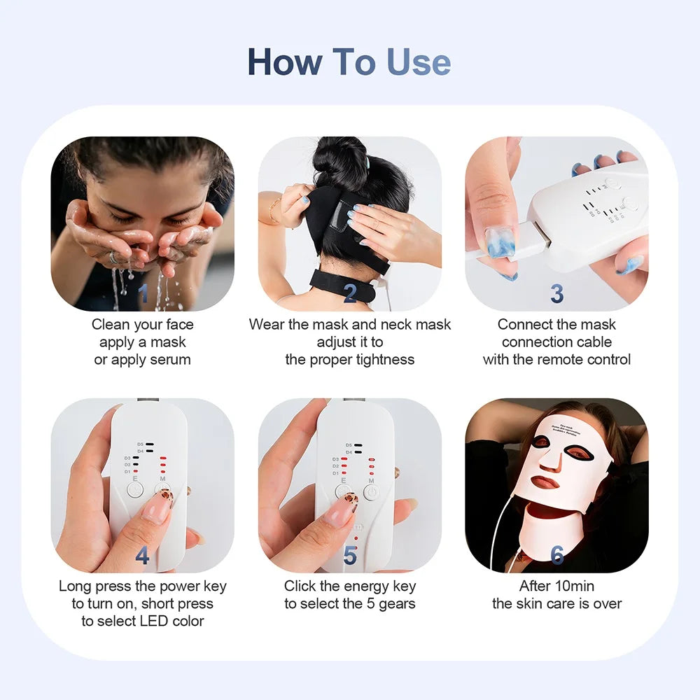 Silicone LED Mask Face With Neck 7 Colors LED Photon Red Light Infrared Therapy Flexible Facial Mask Repair Skin Wireless Use