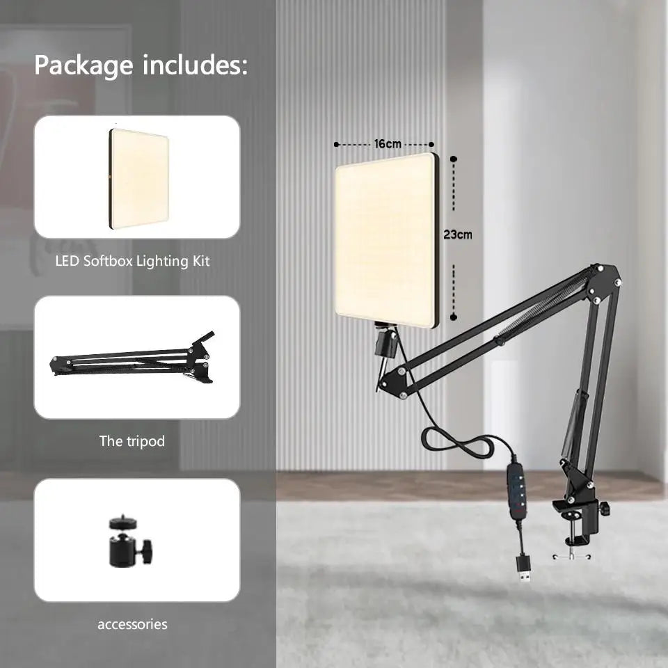 LED Photography Light Selfie Lights Conference Lighting Photo Studio Lamp With Scissor Arm Stand For Zoom YouTube Live Streaming