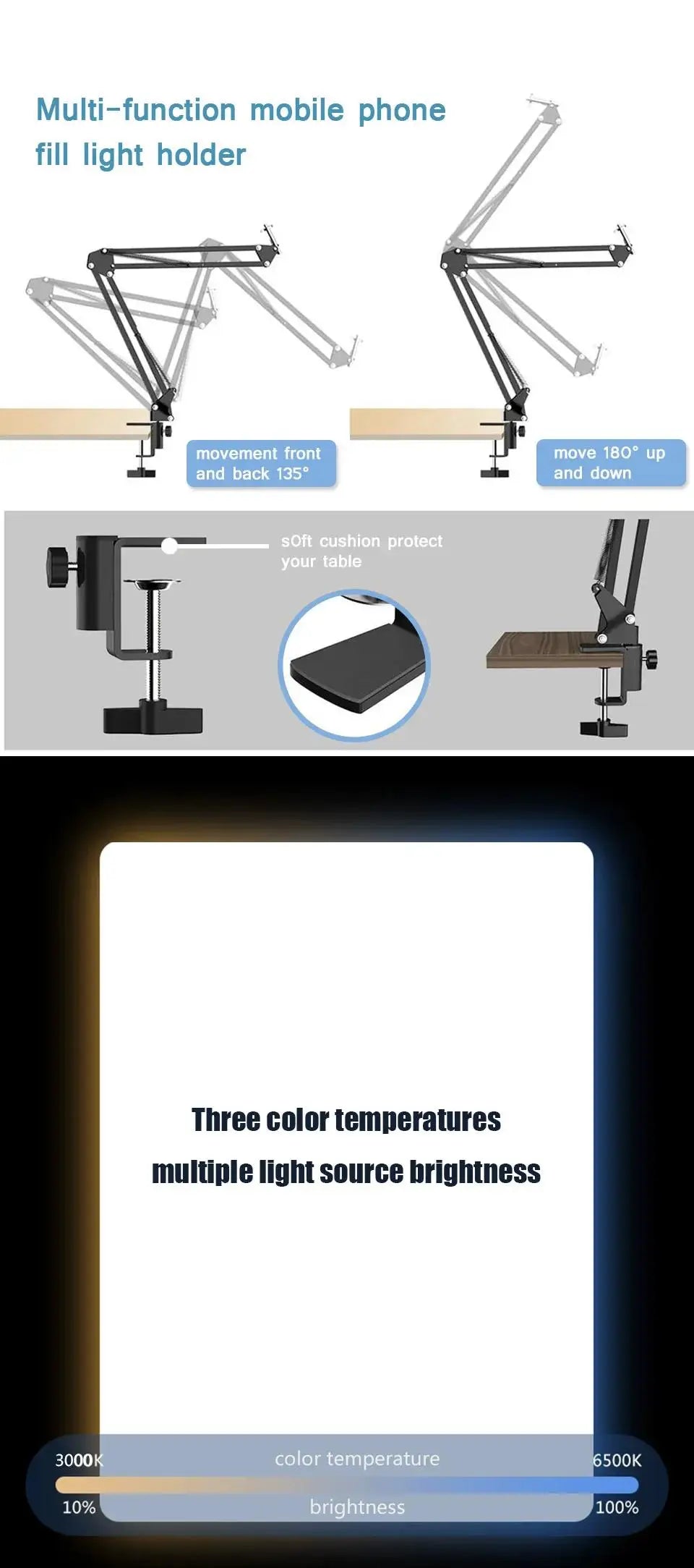 LED Photography Light Selfie Lights Conference Lighting Photo Studio Lamp With Scissor Arm Stand For Zoom YouTube Live Streaming