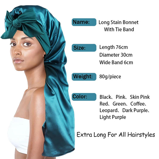 Soft Silky Long Satin Bonnet For Natural Hair And Curly Hair