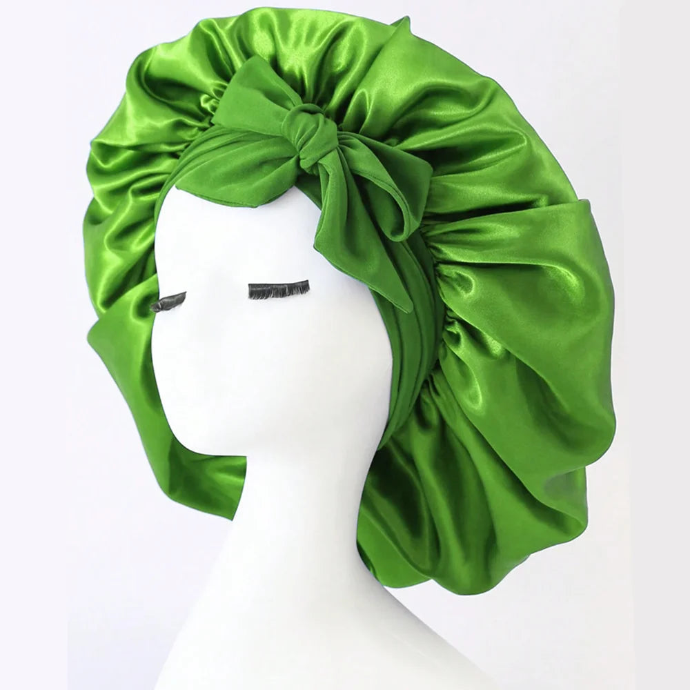 Satin Hair Bonnet With Tie Band Bonnets